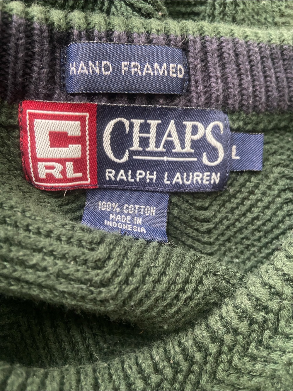 Vintage Chaps Ralph Lauren LARGE Classic Forest Green Oversized Crewneck Sweater - Picture 5 of 5
